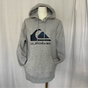 Quiksilver Hoodie Men’s Small Grey With Navy Logo Drawstrings